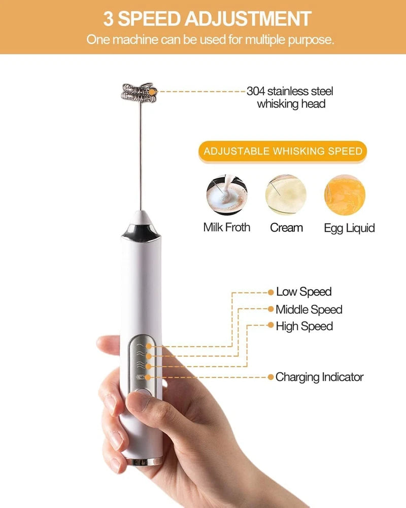 USB Rechargeable Milk Coffee Frother Whisk Egg Beater Handheld Frappe Mixer New