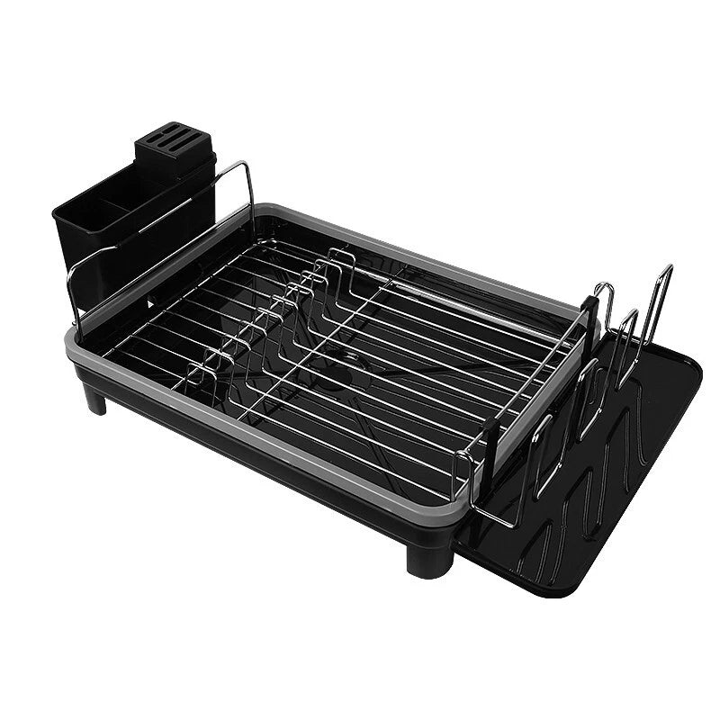 2 TIER KITCHEN SINK DISH DRAINER RACK WITH DRIP TRAY CUTLERY HOLDER PLATE RACK