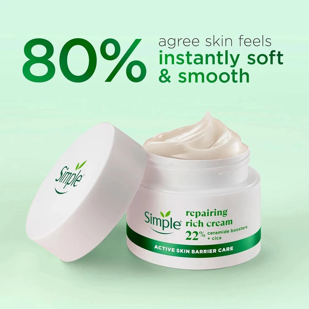 Simple Repairing Rich Face Cream Facial Moisturiser with 22% Ceramide Boosters
