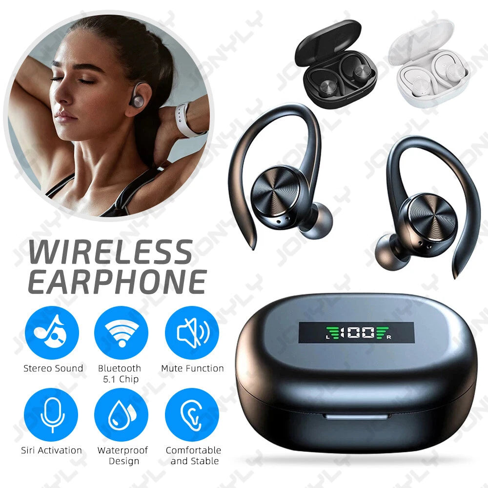 TWS Wireless Headphones Bluetooth Earbuds Ear Hook Running Bass Sports Earphones