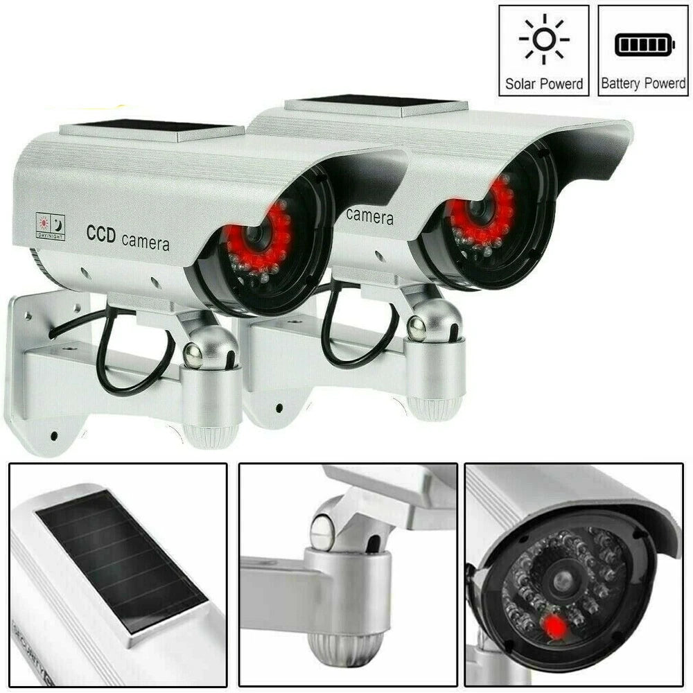 2 Pack Solar Powered Dummy Camera CCTV Security Surveillance Cam Fake IR LED UK