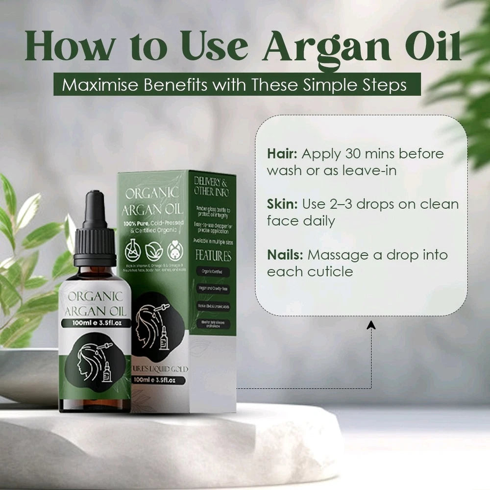 100% Pure Organic Argan Oil | Cold-Pressed Natural Treatment for Hair & skin