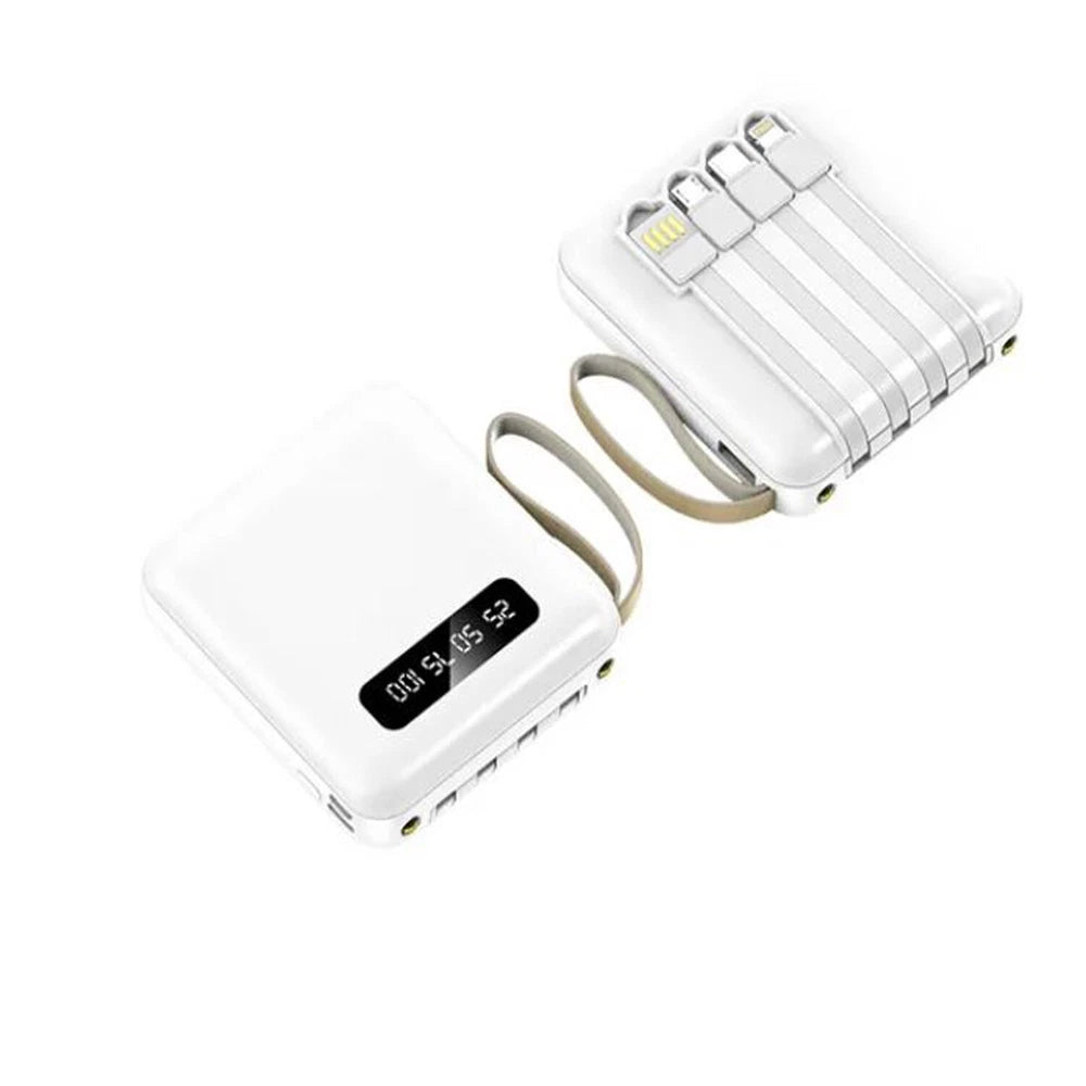 Mini Power Bank 20000mAh With 4 Cable Mobile Phone External Battery Charger for