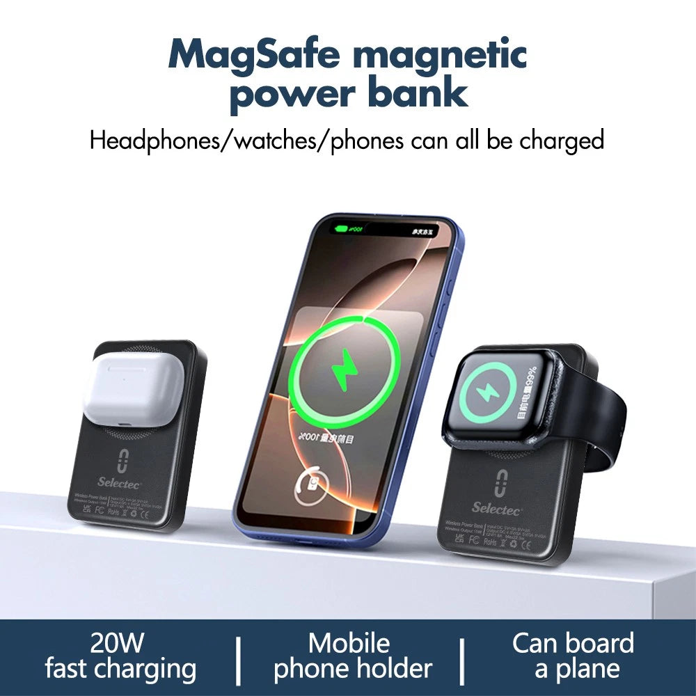 9000000mAh Power Bank Mag-safe Magnetic USB Fast Charger Battery Pack for Phone
