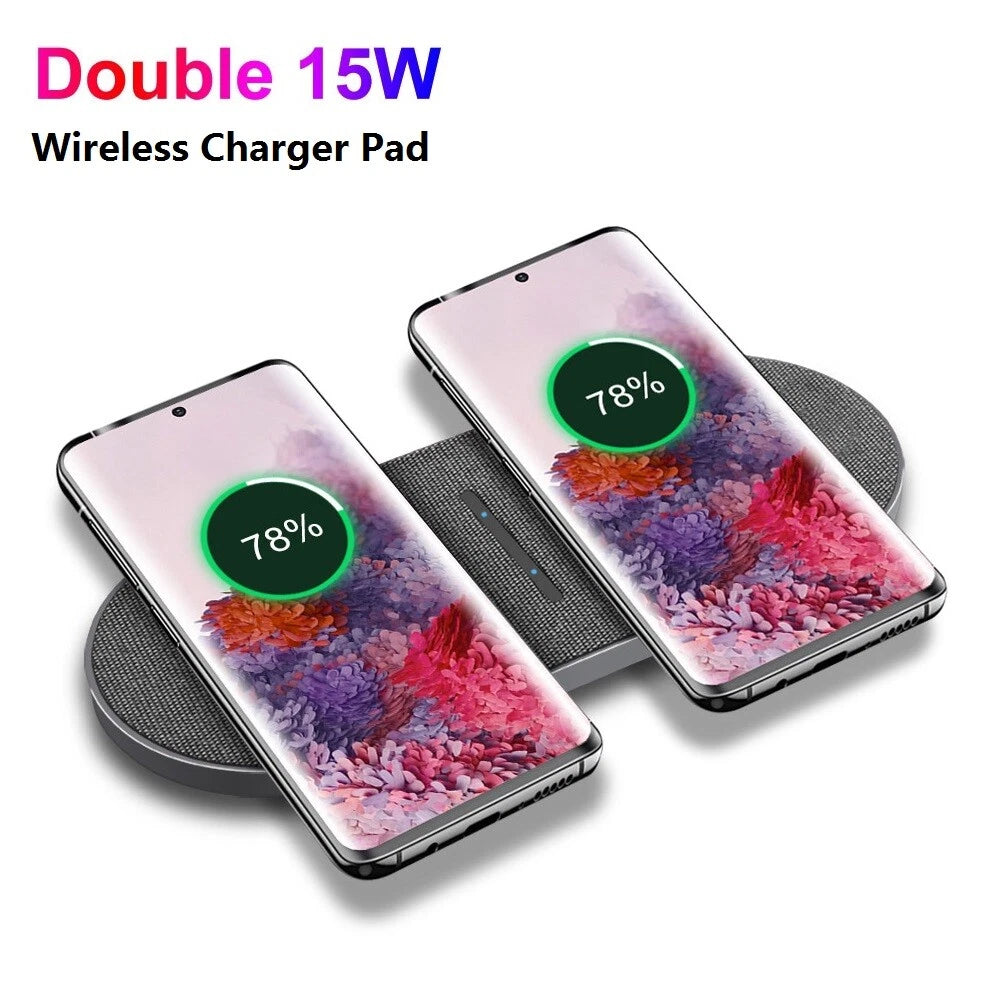 30W Dual Wireless Charger Pad Fast Charging Station For Apple iPhone/Samsung