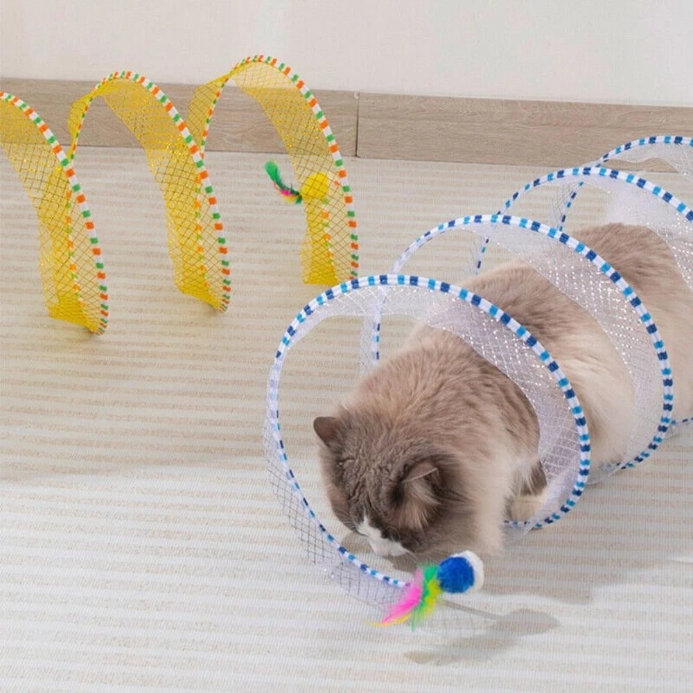 Stretchable Cat Coil Tunnel Toys Foldable Pet Interactive Toy Coil Spiral Toy