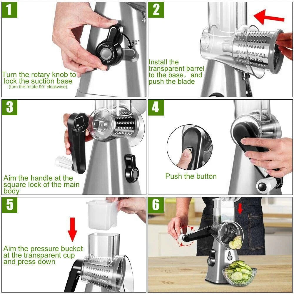 3 In 1 Rotary Food Slicer Chopper Cheese Grater Fruit Vegetable Shredder Cutter