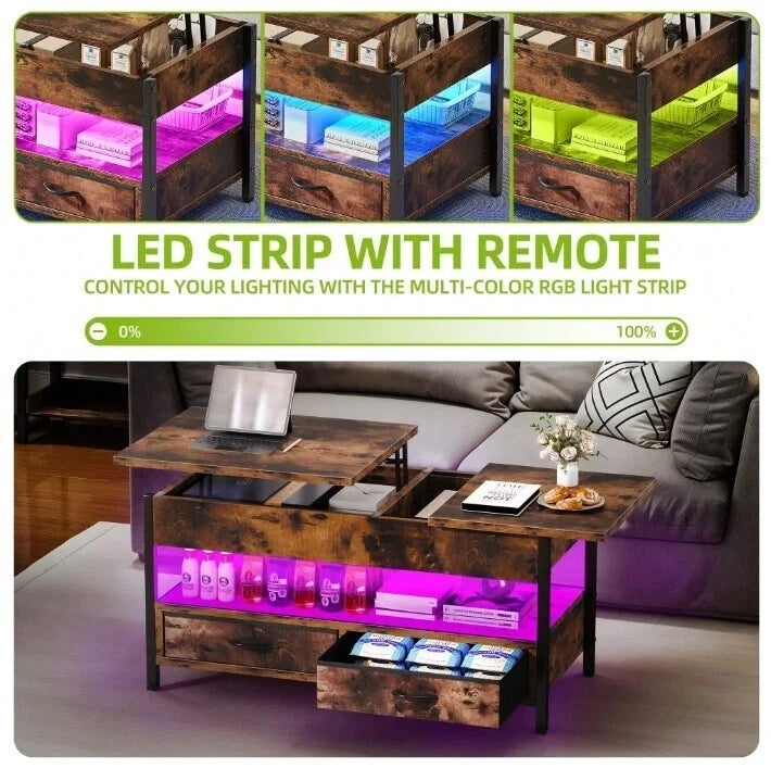 Coffee Table With Storage Lift Top Up Drawer Shelf Wooden Living Room Furniture