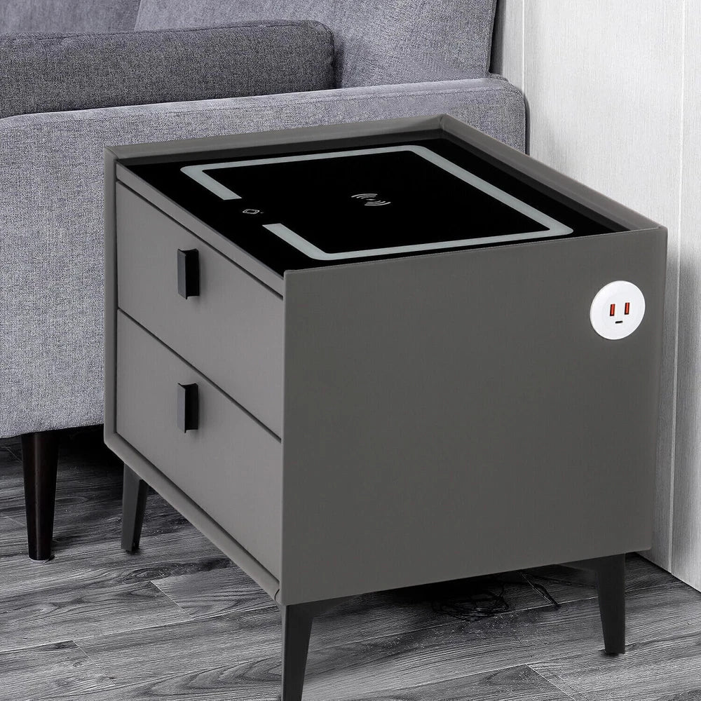 Bedside Charging with Smart Table Drawers Bedroom Modern 2 Phone Furniture Light