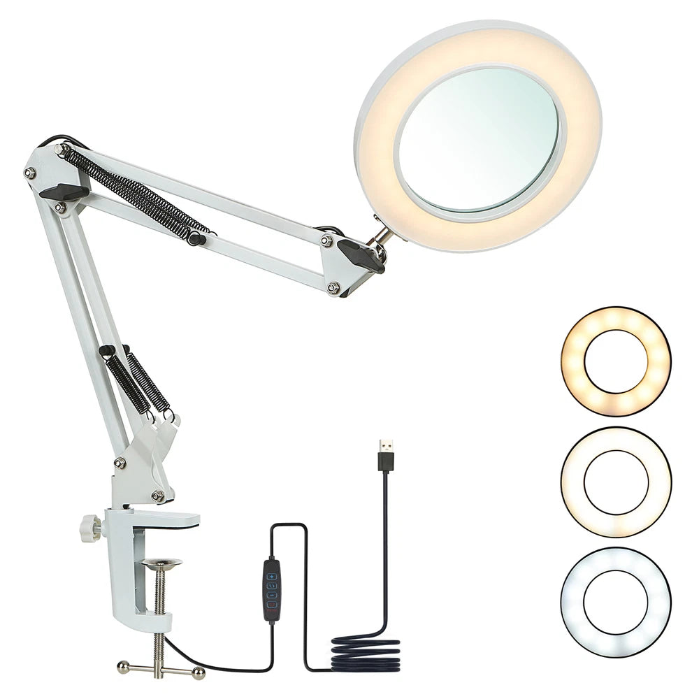 Tomshine Flexible Clamp-on Table Light with 8x Magnifier Swing Arm Dimmable UK