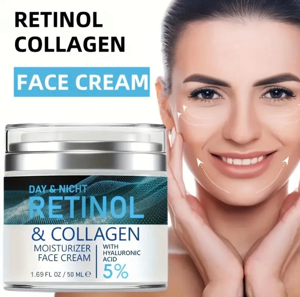 Retinol & Collagen Face Cream 5% Hyaluronic Acid | Day & Night 50ml Face Moistur