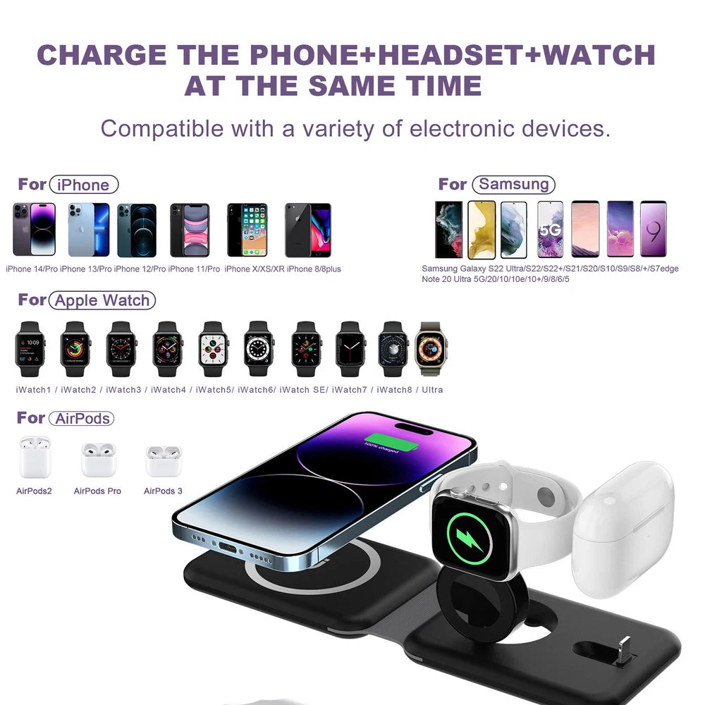 3in1 Wireless Charger Dock Charging Station For Apple Watch iPhone 16 15 14 13 X