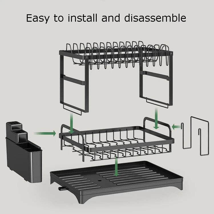 2 Tier Dish Drainer Rack with Drip Tray Cutlery Holder Plate Racks Kitchen Sink