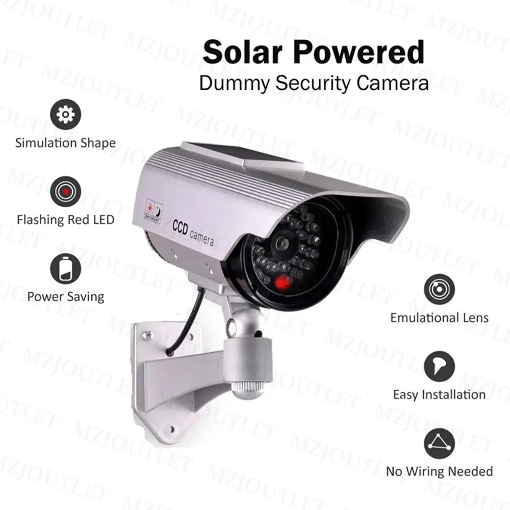 1/2 Dummy Security Camera Solar Powered CCTV Surveillance Bullet Cam Fake IR LED