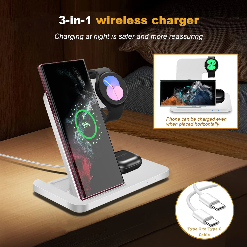 3in1 Wireless Charger Station Dock For Samsung Galaxy Watch 7/6 S25+ S24 Z Flip6