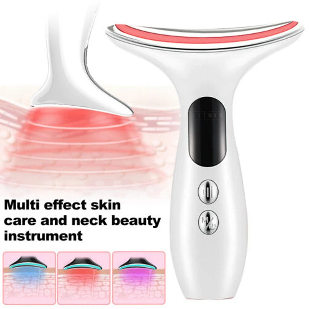 Microcurrent Face Lifting Neck Massager Anti Wrinkle LED Light Therapy Device UK