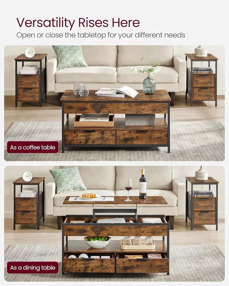 Coffee Table With Storage Lift Top Up Drawer Shelf Wooden Living Room Furniture