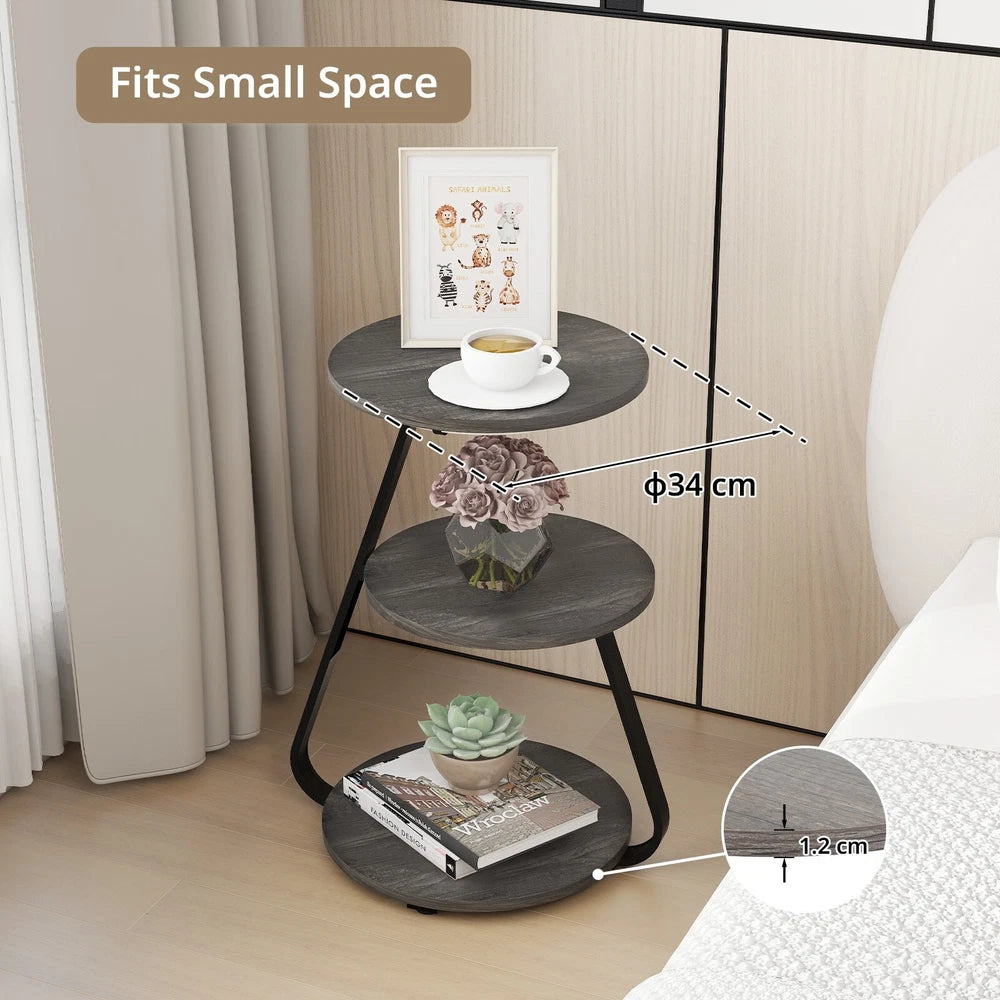 3-Tier Sofa Side Table LED Lighted Bedside Living Room End Table with Storage