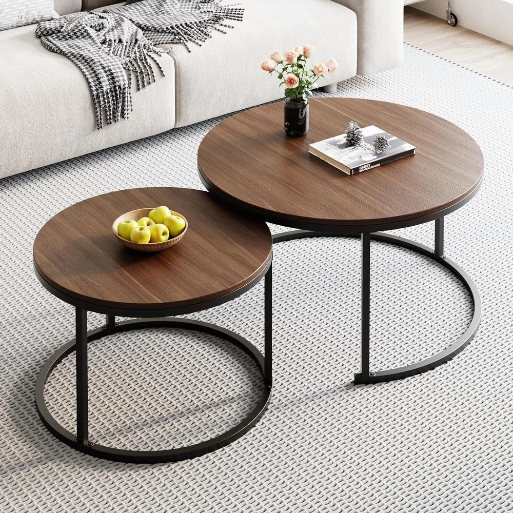 Nesting Coffee Tables Set of 2, Round Stacking Sofa Side Tables for Living Room
