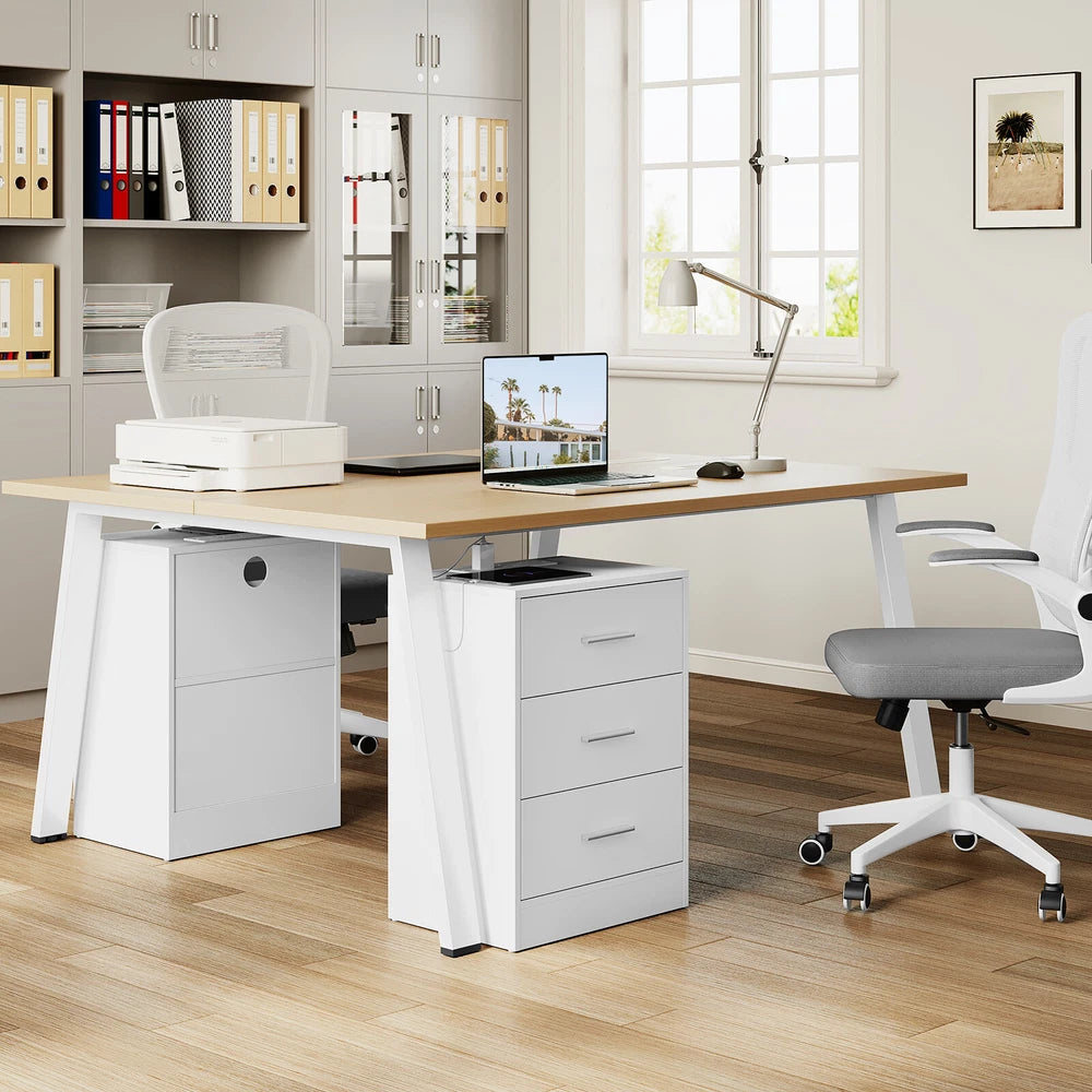 1/2x Bedside Table Cabinets w/ Charging Station Nightstand Storage Unit 3 Drawer