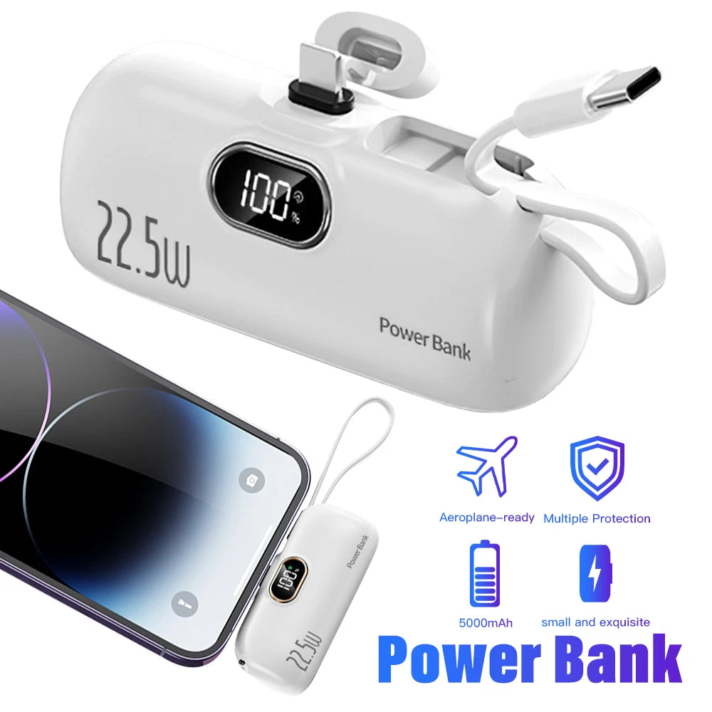 8000mAh Mini Power Bank Portable Fast Charger External Battery For iPhone Type-C