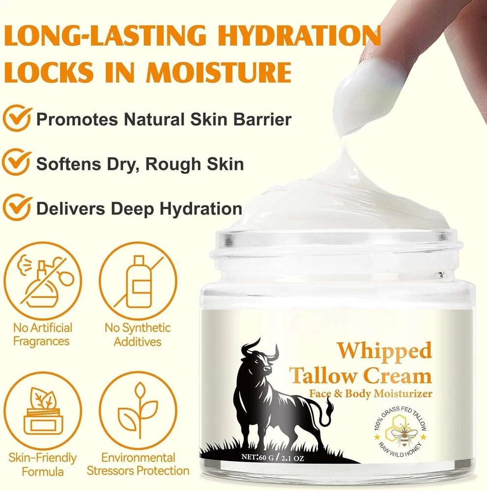 Whipped Tallow Cream - Beef Tallow Skin Care - Tallow and Honey Balm for Face &