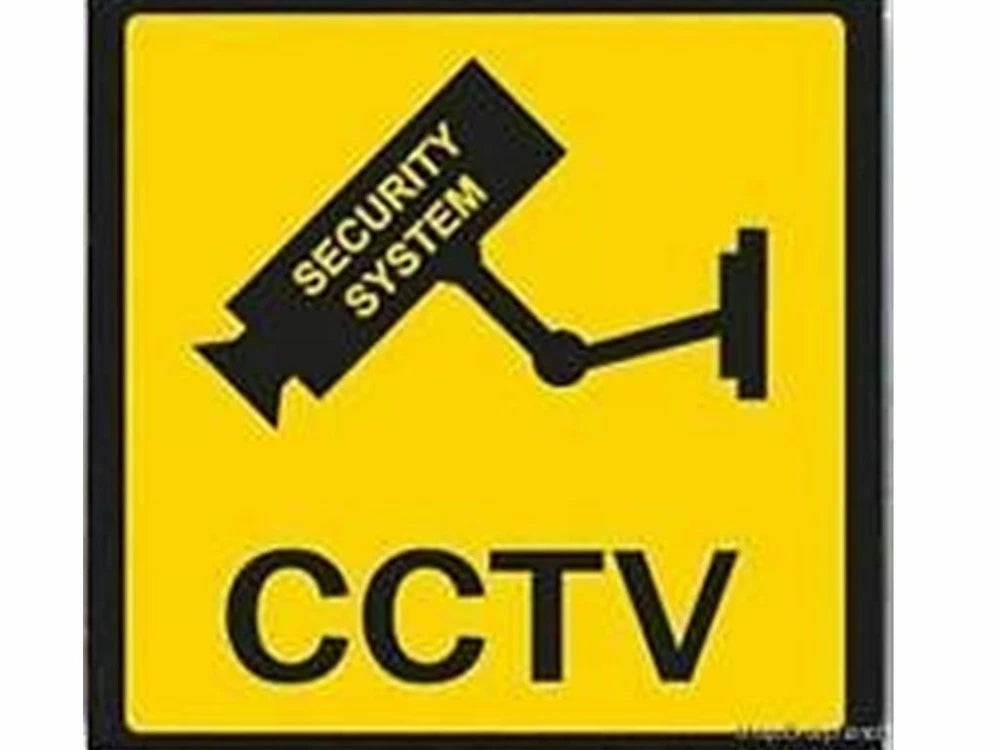 FAKE CCTV CAMERA STICKERS SIGN SECURITY SURVEILLANCE YELLOW INDOOR OUTDOOR