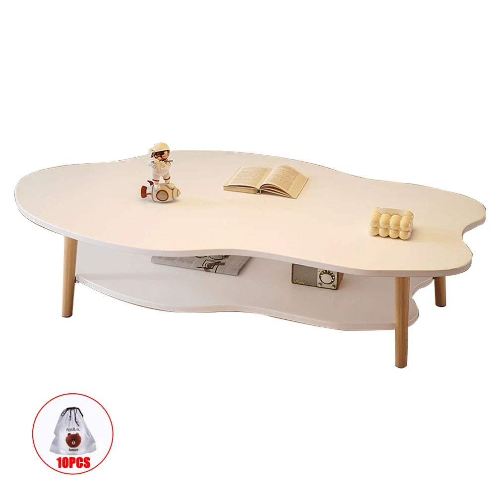 2 Layer Coffee Table Cloud Tea Table Modern Living Room Desk W/ Storage Shelf UK