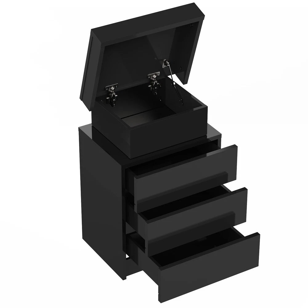 High Gloss 2/3 Drawer Bedside Table Cabinet LED RGB Light Storage Nightstand
