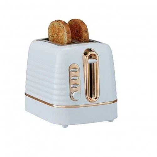 2 Slice Toaster - White & Copper | Wide Slots 33mm | Variable Browning | Reheat
