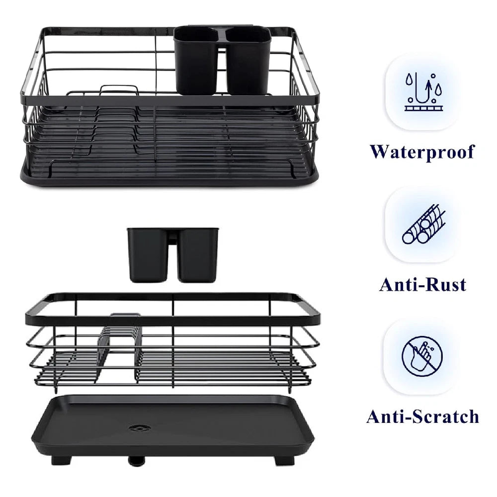 2 TIER KITCHEN SINK DISH DRAINER RACK WITH DRIP TRAY CUTLERY HOLDER PLATE RACK