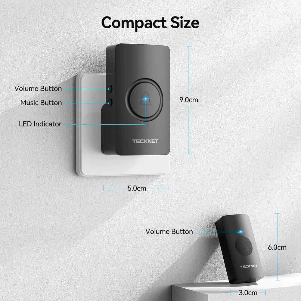 TECKNET Wireless Doorbell Plug in Door Bells Cordless IP65 Waterproof Door Chim