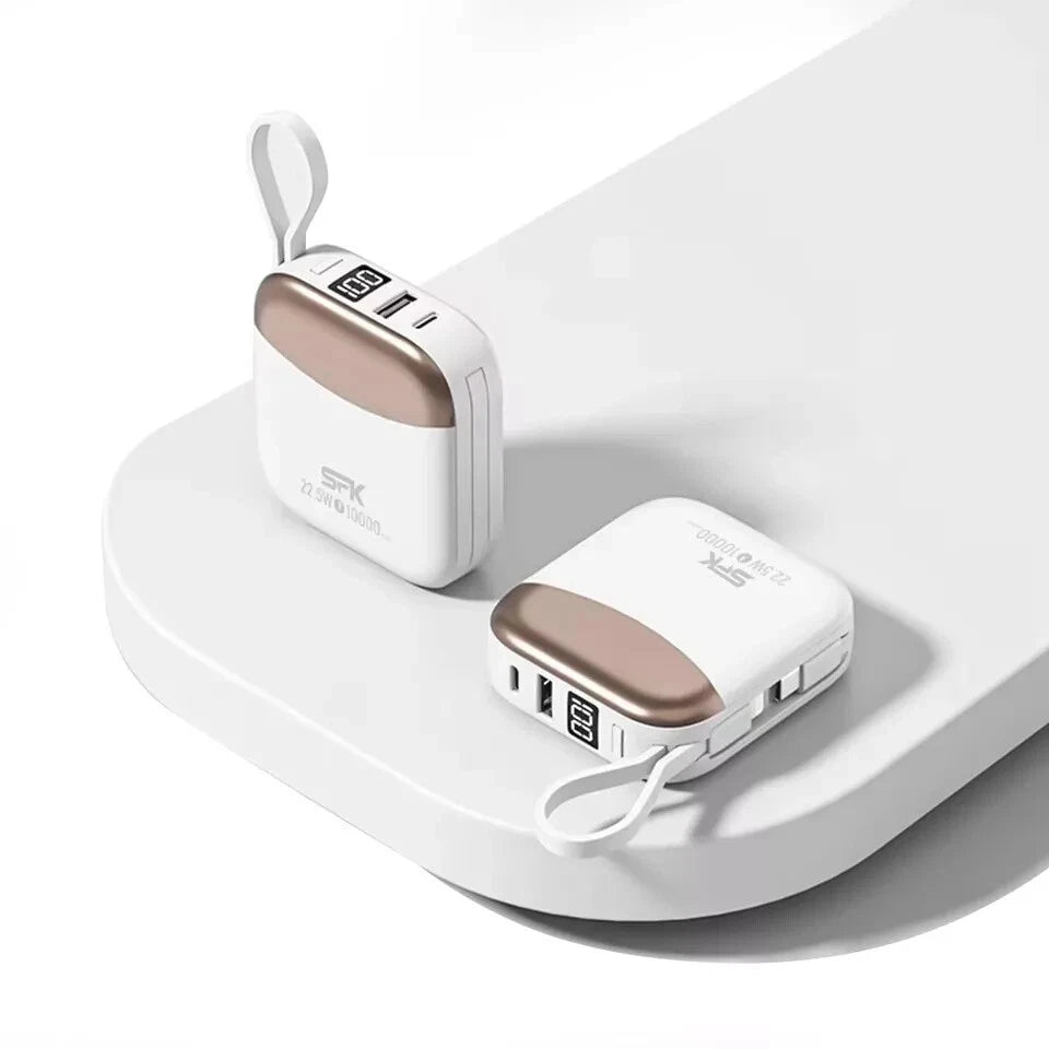 Mini portable Power Bank 10000mAh Charger Built-In USB-C Cable Fast Charge UK