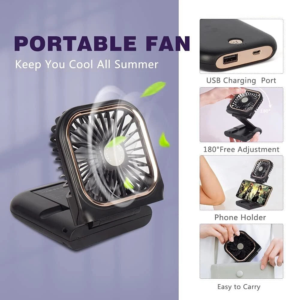 Mini Hand-held Fan， Portable Folding Desk Fan Cooler Cooling USB Rechargeable UK