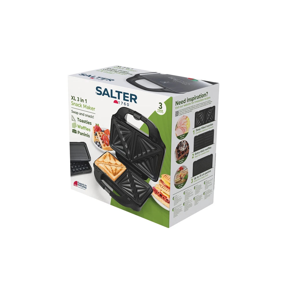 Salter Snack Maker 3-in-1 Sandwich Toaster Waffle Maker Panini Press (Open Box)