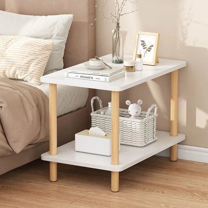 2 Tiers Side Table Concrete Effect Top with Shelf Living Room Coffee End Table