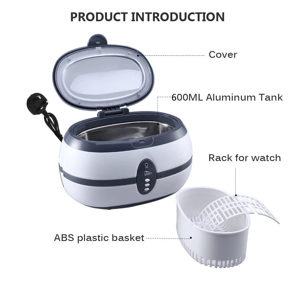 Uten 600ml Ultrasonic Cleaner Timer Watch Jewellery Cleaning Machine With Basket