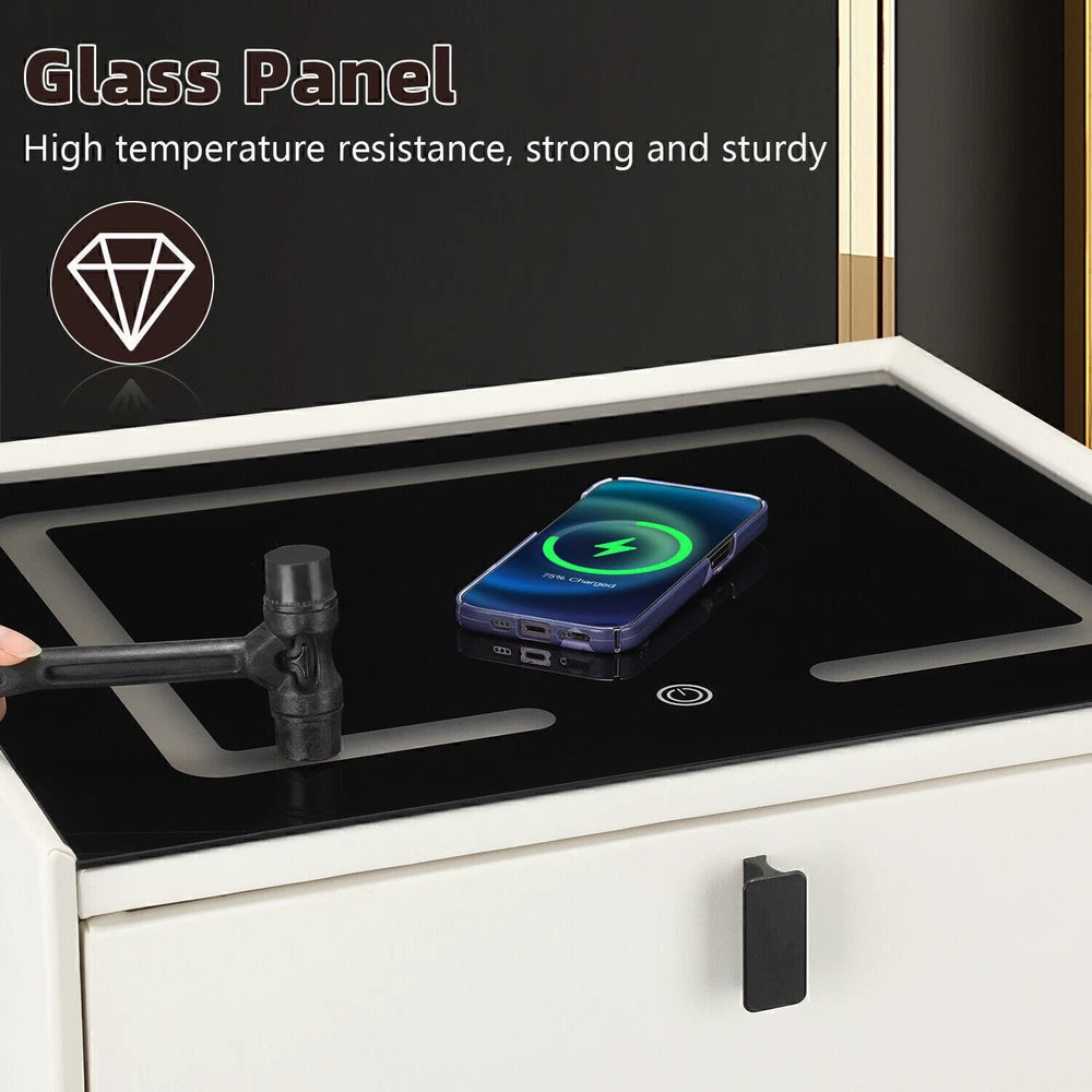 Bedside Charging with Smart Table Drawers Bedroom Modern 2 Phone Furniture Light