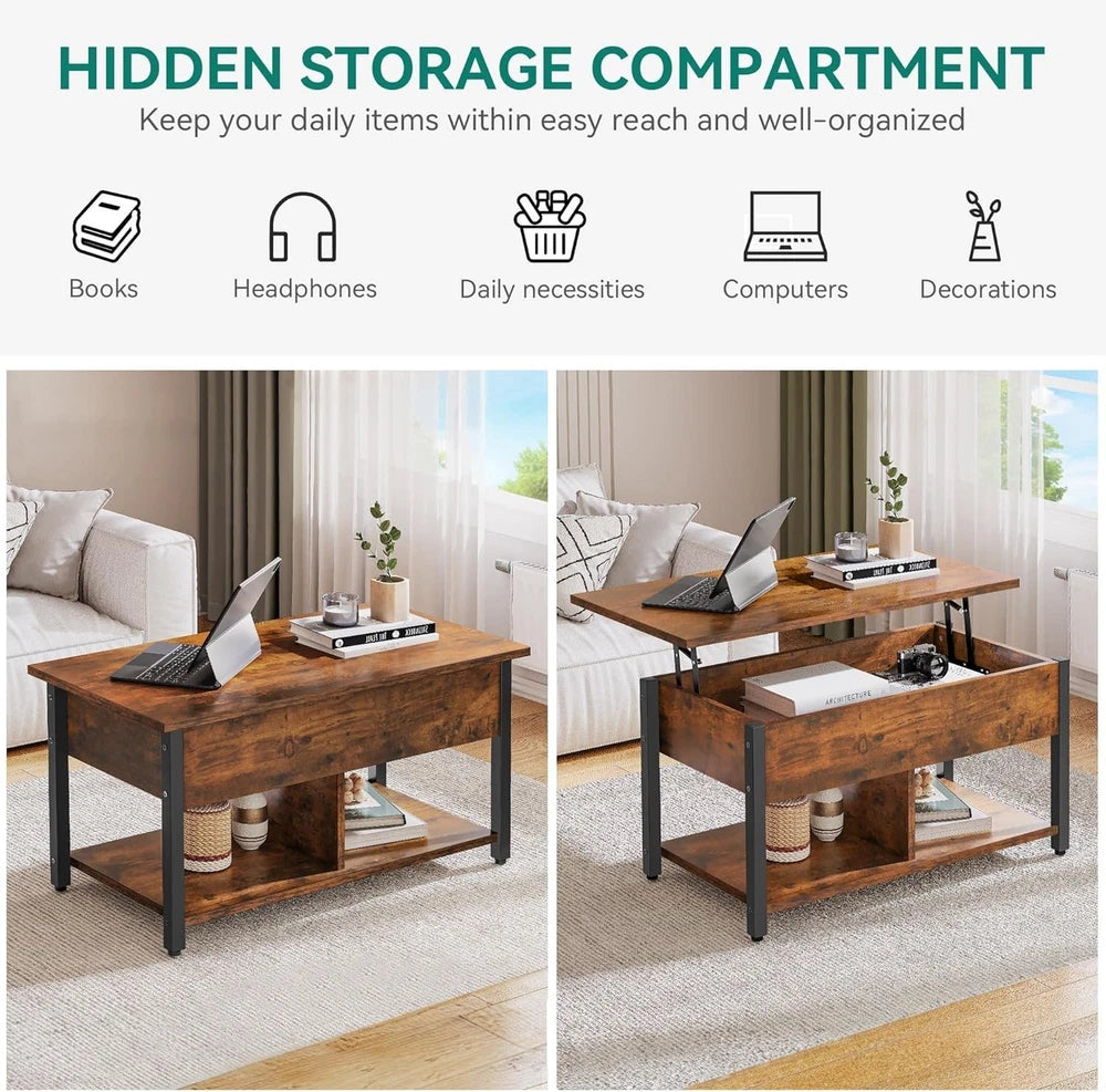 Coffee Table With Storage Lift Top Up Drawer Shelf Wooden Living Room Furniture