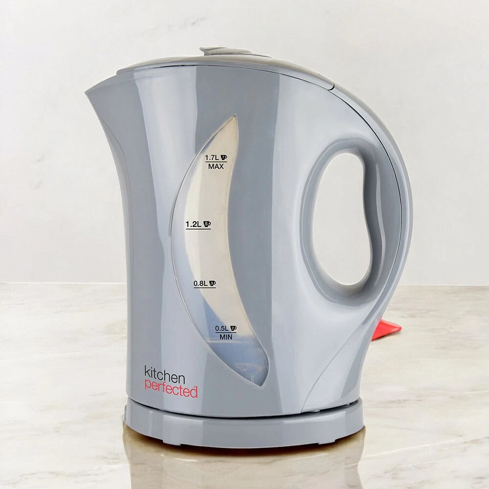 Grey Cordless Electric Kettle 1.7 Litre Jug 2200W Fast Boil Washable Filter