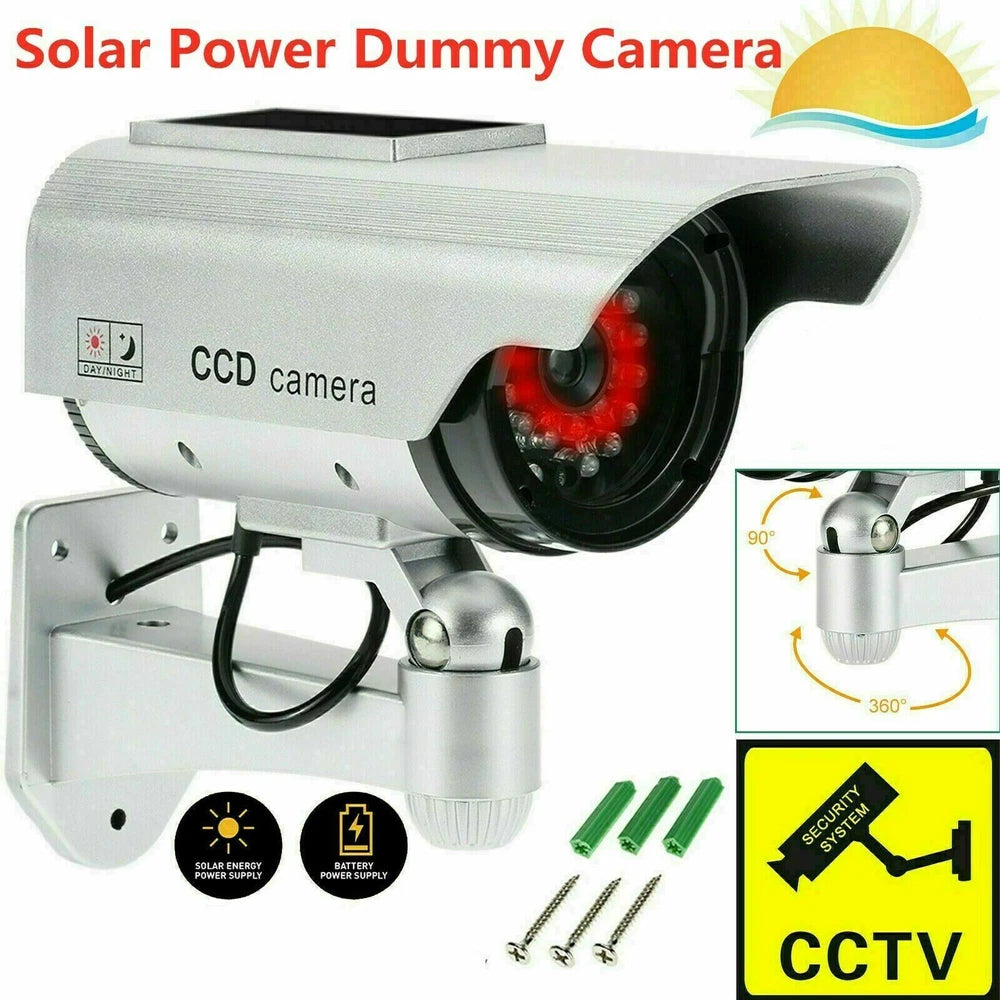 2 Pack Solar Powered Dummy Camera CCTV Security Surveillance Cam Fake IR LED UK