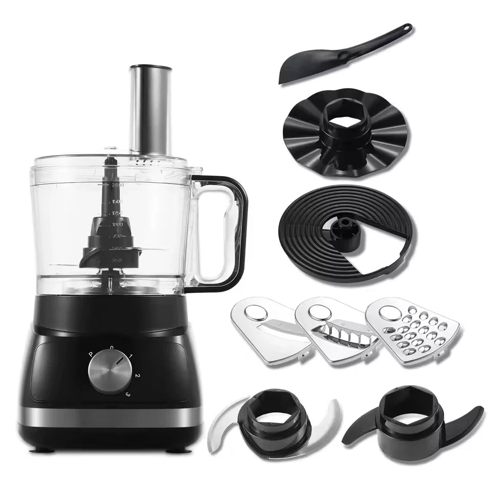 800W Food Processor Chopper 2L 3-Speed Pulse Multi-Chopper Dough Kneader Black