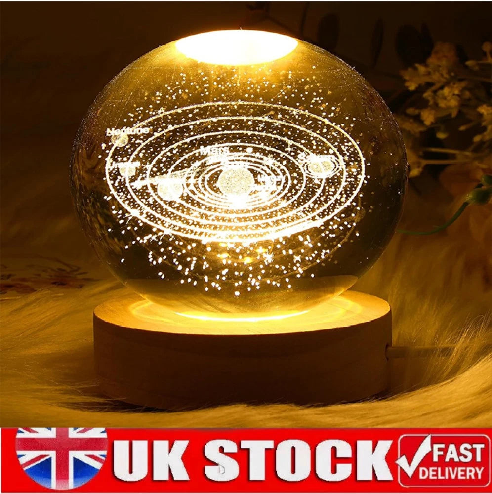 USB 3D Moon Planet Globe Galaxy Night Light LED Crystal Ball Table Lamp Bedside