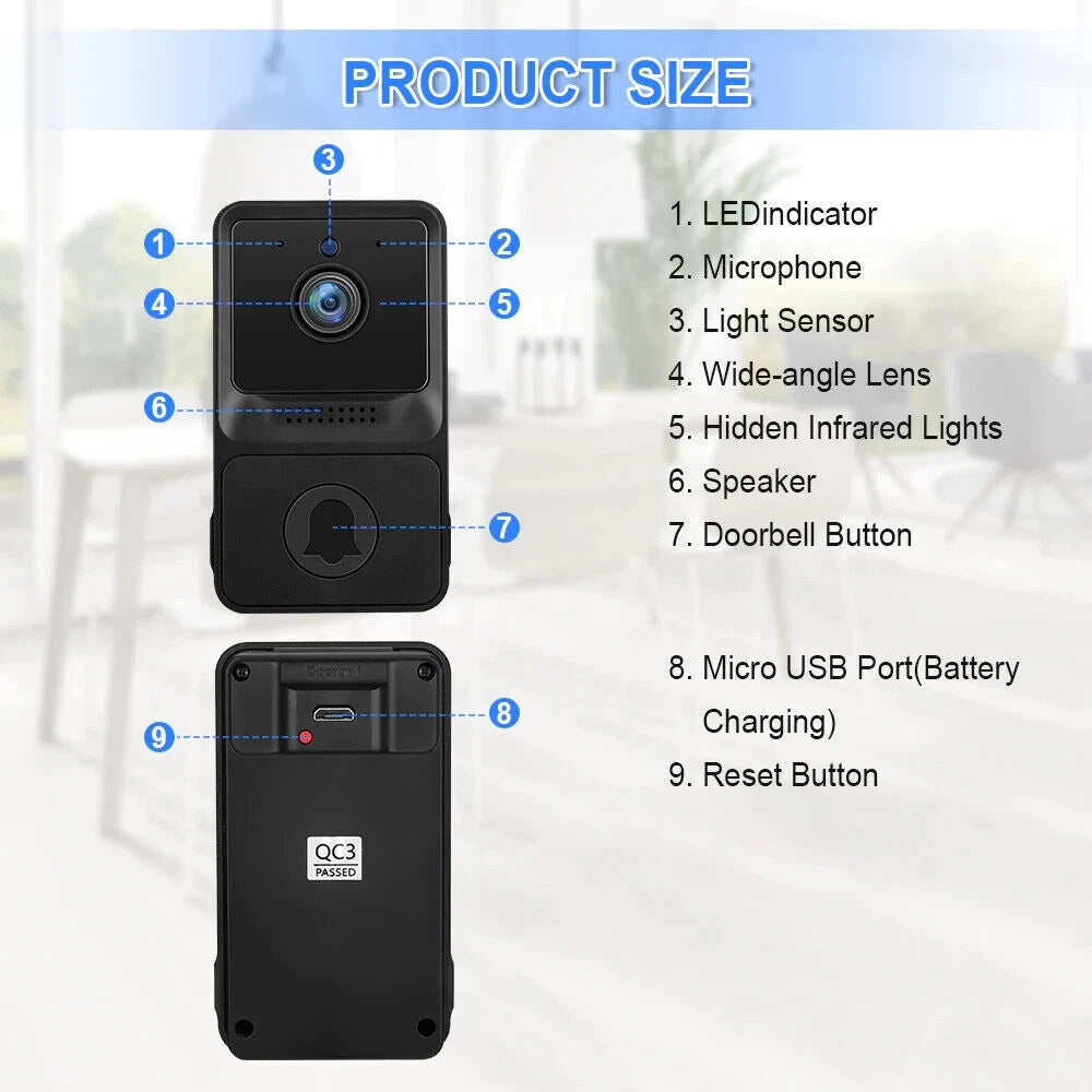 Smart Wireless WiFi Ring Doorbell Security Intercom Video Camera Door Bell