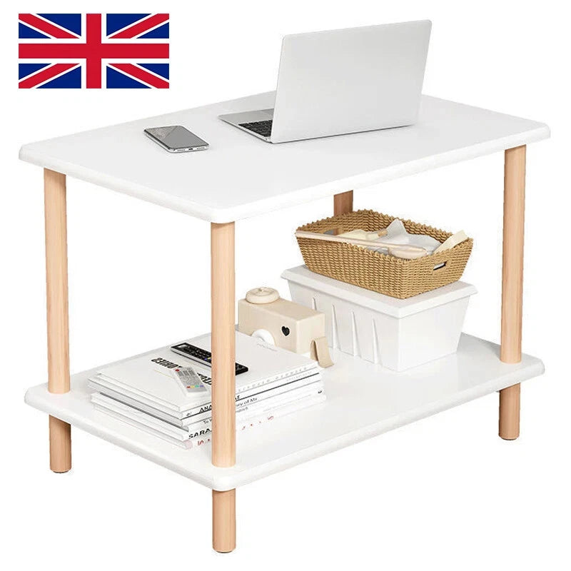 2 Tiers Side Table Concrete Effect Top with Shelf Living Room Coffee End Table