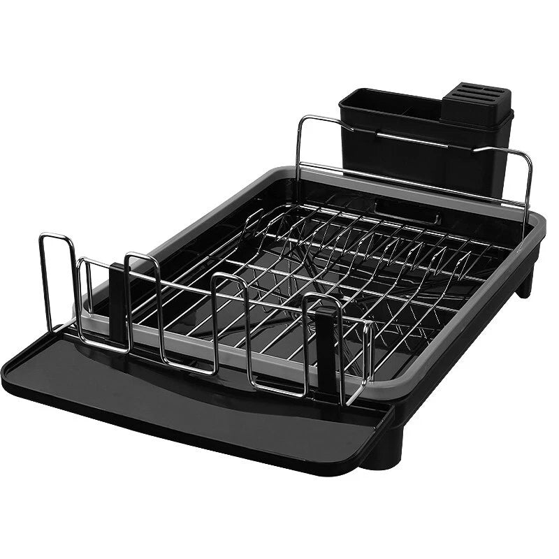 2 TIER KITCHEN SINK DISH DRAINER RACK WITH DRIP TRAY CUTLERY HOLDER PLATE RACK