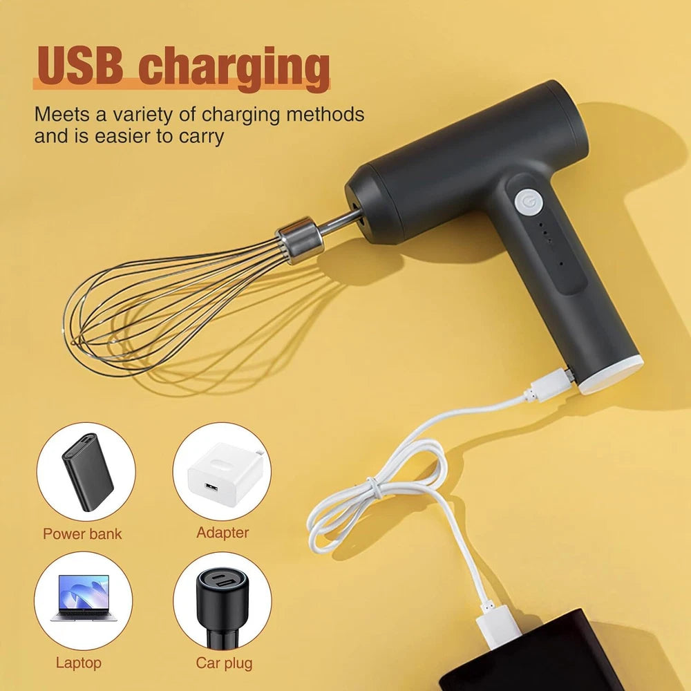 Electric Handheld Whisk Cordless Egg Beater Hand Mixer USB Coffee Food Frother