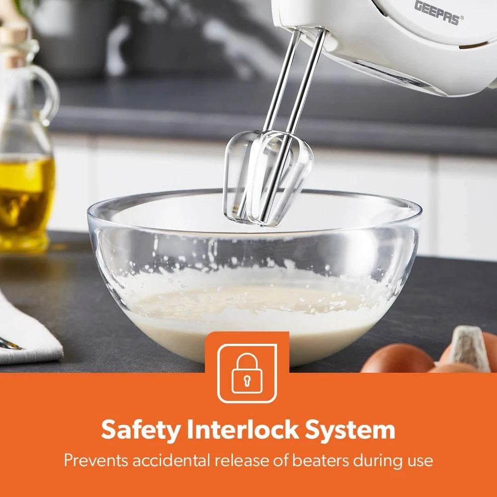 Hand Mixer Food Whisk 7 Speeds & Turbo Kitchen Dough Hooks Geepas