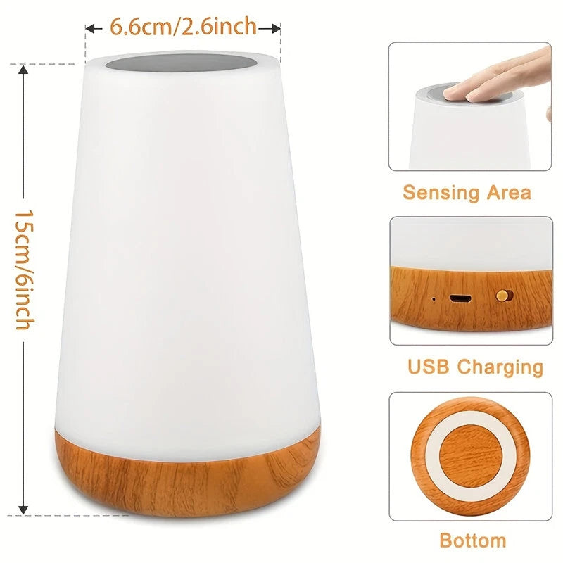 Desk Bedside Rechargeable Sensor Light Dimmable Lamp Night Table LED Touch USB