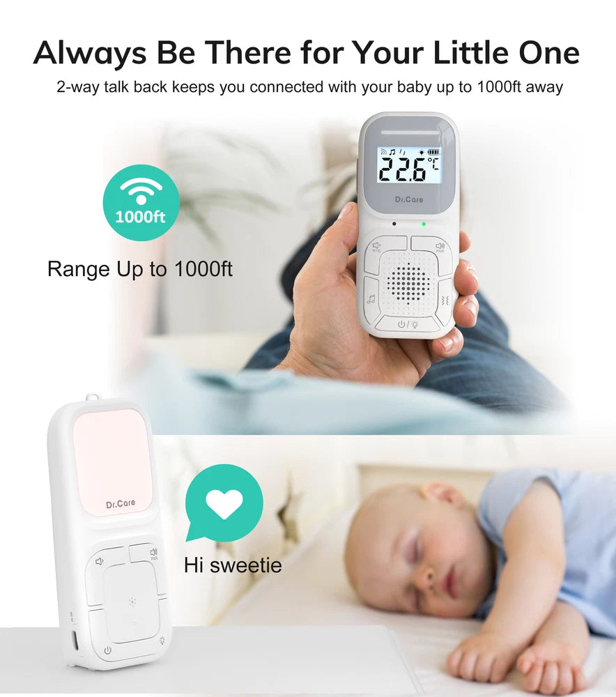 Dr.Care Portable Audio Baby Monitor w 2-way Talk,Lullaby,Temperature Monitoring